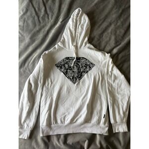 Ring of Fire Mens White Diamond Paisley Bandana Graphic Hoodie Sweatshirt Medium
